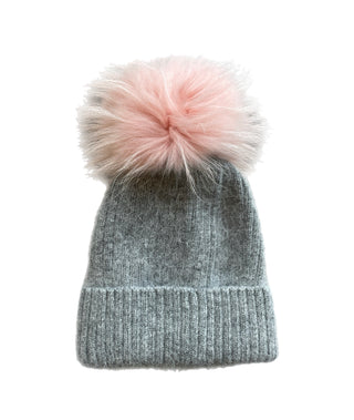 Pom Beanie - Grey w/ Blush