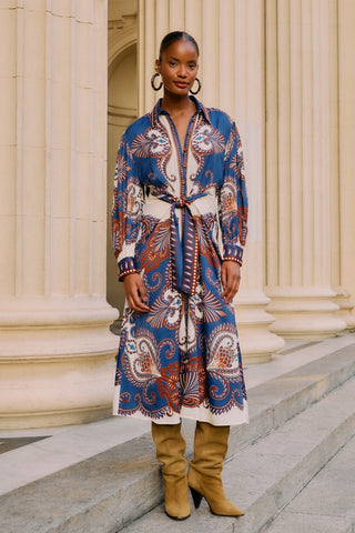 Arabesque Scarf Blue Midi Dress