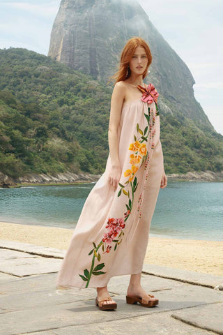 Garden Terrace Pink One Shoulder Maxi Dress