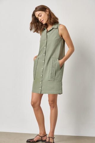 Sleeveless Pleat Pocket Dress