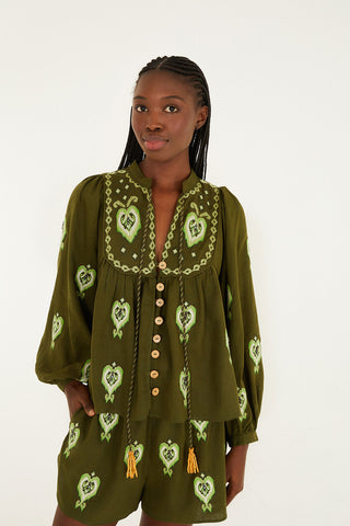 Green Emb. Blouse