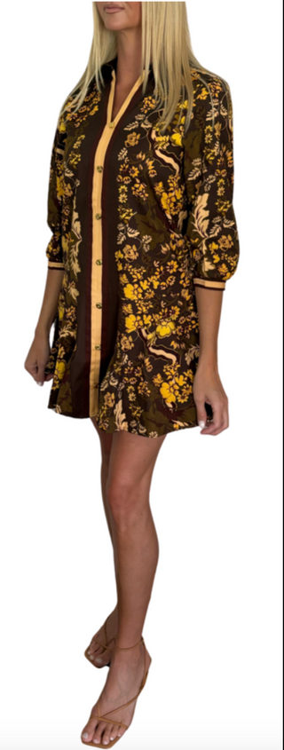 Porter Dress - Olive/Yellow Floral
