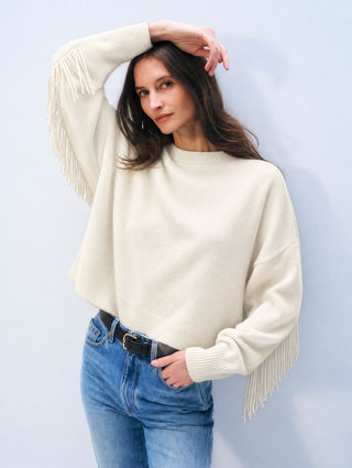Cashmere Blend Luxe Fringe Crew