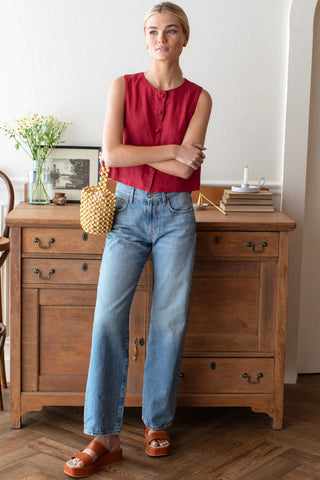 Button Front Wide Hem Top