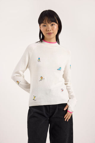 Ditsy Ski Embroidery Mock Neck