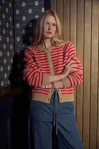 Button Front Striped Cardigan
