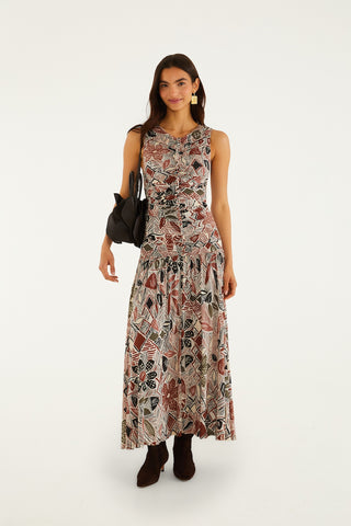 Rustic Flowers Winter White Sleeveless Maxi Dress