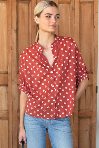 Mandarin Collar Top - Antique Rouge Diamonds/Organic - Size