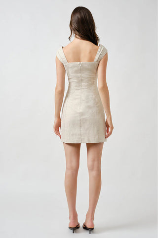 Linen Mini Dress w/ Raffia Flowers
