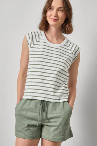 Rib Stripe Short Sleeve Scoop Neck