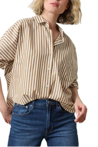 Dolman Sleeve Button Down Shirt - Dijon/Talc Stripe
