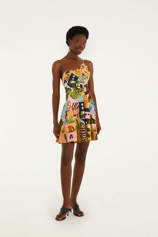 Tropical Painting Multicolor Mini Dress
