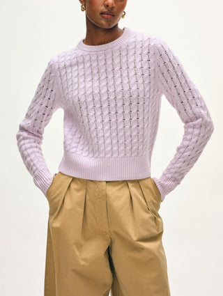 Cashmere Cable Shrunken Crew - Lilac Shadow