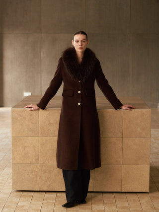 Cashmere Long Coat With Fur Collar