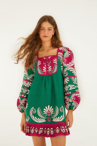 Spring Arabesc Multicolor Lng Slv Mini Dress