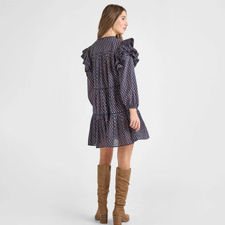 Kalani Double Ruffle Dress - Navy