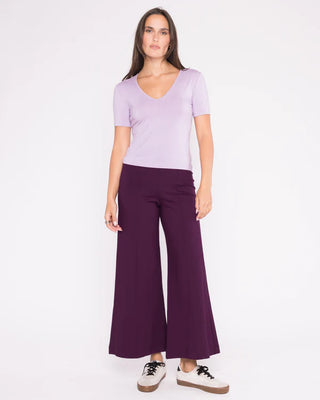 Ponte Knit Wide Leg Pant: Cropped - Plum