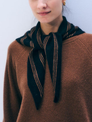 Cashmere Striped Neckerchief - Black/ Cedarwood
