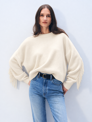 Cashmere Blend Luxe Fringe Crew