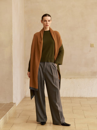 Cashmere Travel Wrap - Rugby Stripe - Olive/Deep Chestnut