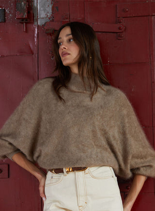 Puff Sleeve Funnel Neck Dolman Top