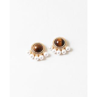 Tiger Eye/Pearl Stud Earrings