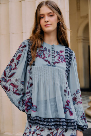 Marcelle Soft Blue Long Sleeve Blouse