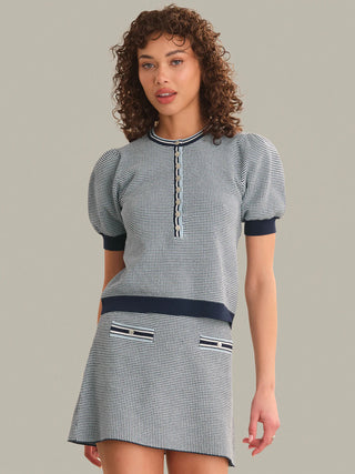 Grayson Tweed Like Puff Sleeve Henley