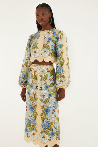 Garden Scarf Blue Long Sleeve Blouse