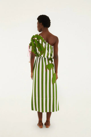 One Shoulder Midi Dress with Bubble Waist