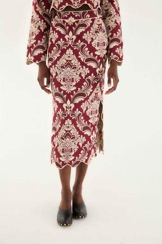 Bicolor Jacquard Waves Midi Skirt