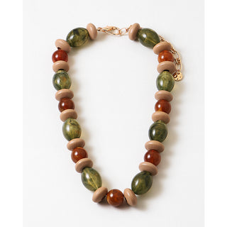 Olive/Wine/Tan Beaded Necklace