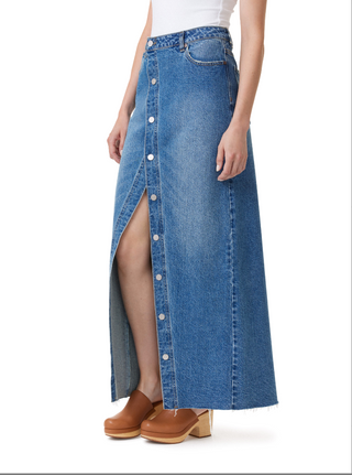Button Down Maxi Denim Skirt - Baltic