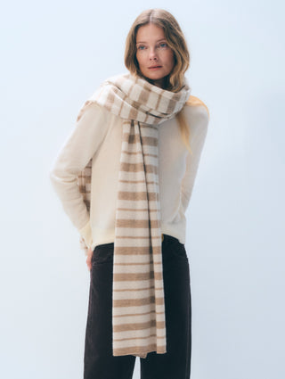 Cashmere Stripe Travel Wrap - Taupe/ Natural