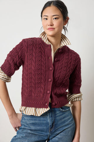 Short Sleeve Cardigan Sweater - Plum