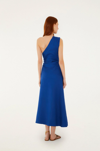 Seahorse Blue Embroidery One Shoulder Maxi Dress