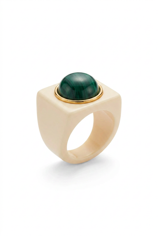 Circle Stone Ring - Ivory/Malakite Stone