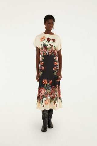 Winter Floral Cream Maxi Dress