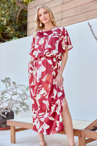 Blouson Cinched Waist Midi Dress