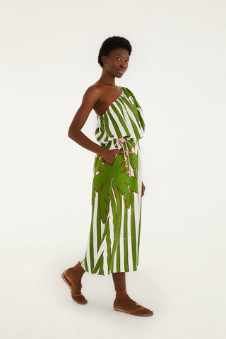One Shoulder Midi Dress with Bubble Waist