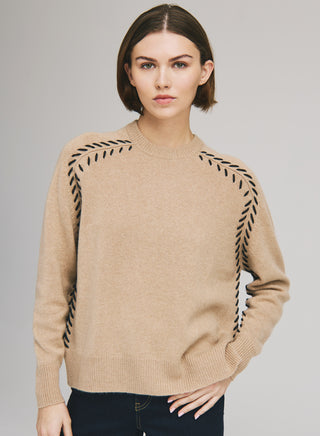 Saddle Shoulder Whipstitched Crew - Cork Combo