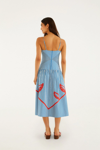 Sky Stripes Blue Sleeveless Midi Dress