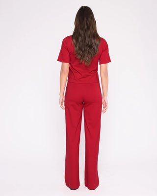 Ponte Knit Short Sleeve Top: Extended - Red