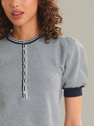Grayson Tweed Like Puff Sleeve Henley