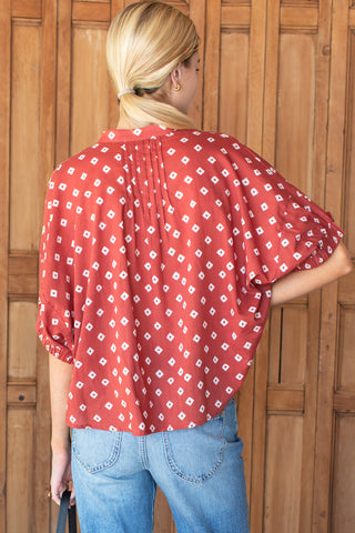 Mandarin Collar Top - Antique Rouge Diamonds/Organic - Size