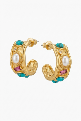 Gold Multicolor Stone Huggies