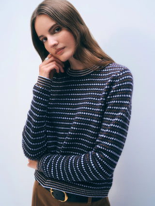Cashmere Textured Stripe Crew