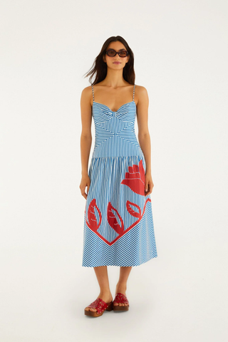 Sky Stripes Blue Sleeveless Midi Dress