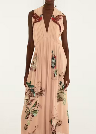 Bird Poetry Pink Hummingbird Sleveless Maxi Dress