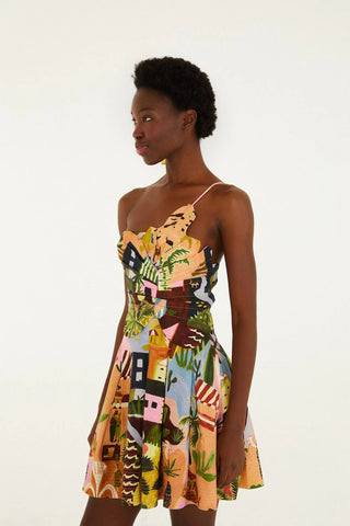 Tropical Painting Multicolor Mini Dress